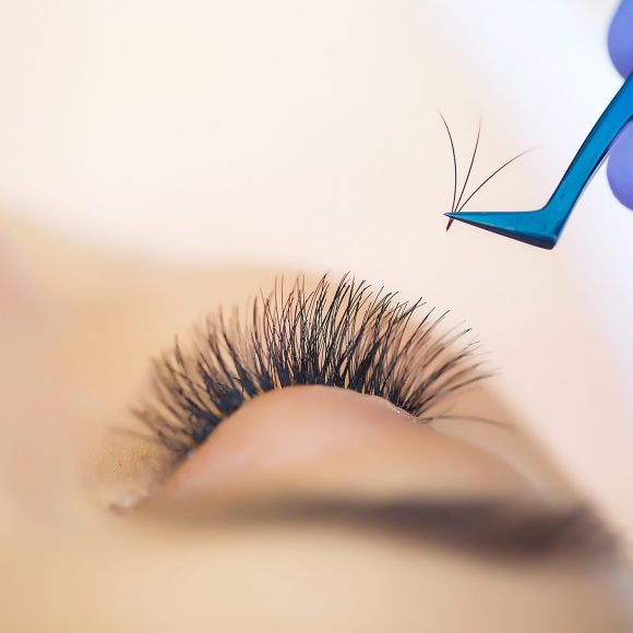 Woman Eye with Long Eyelashes. Lashes, close up, selected focus.